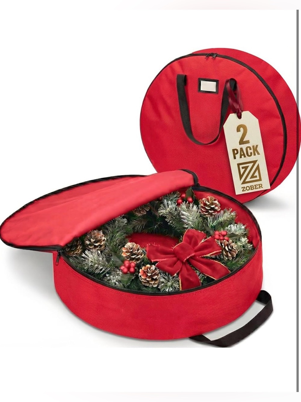 ZOBER 2 Pack Oxford Christmas Wreath Storage Container 24” Wreath Storage Bags